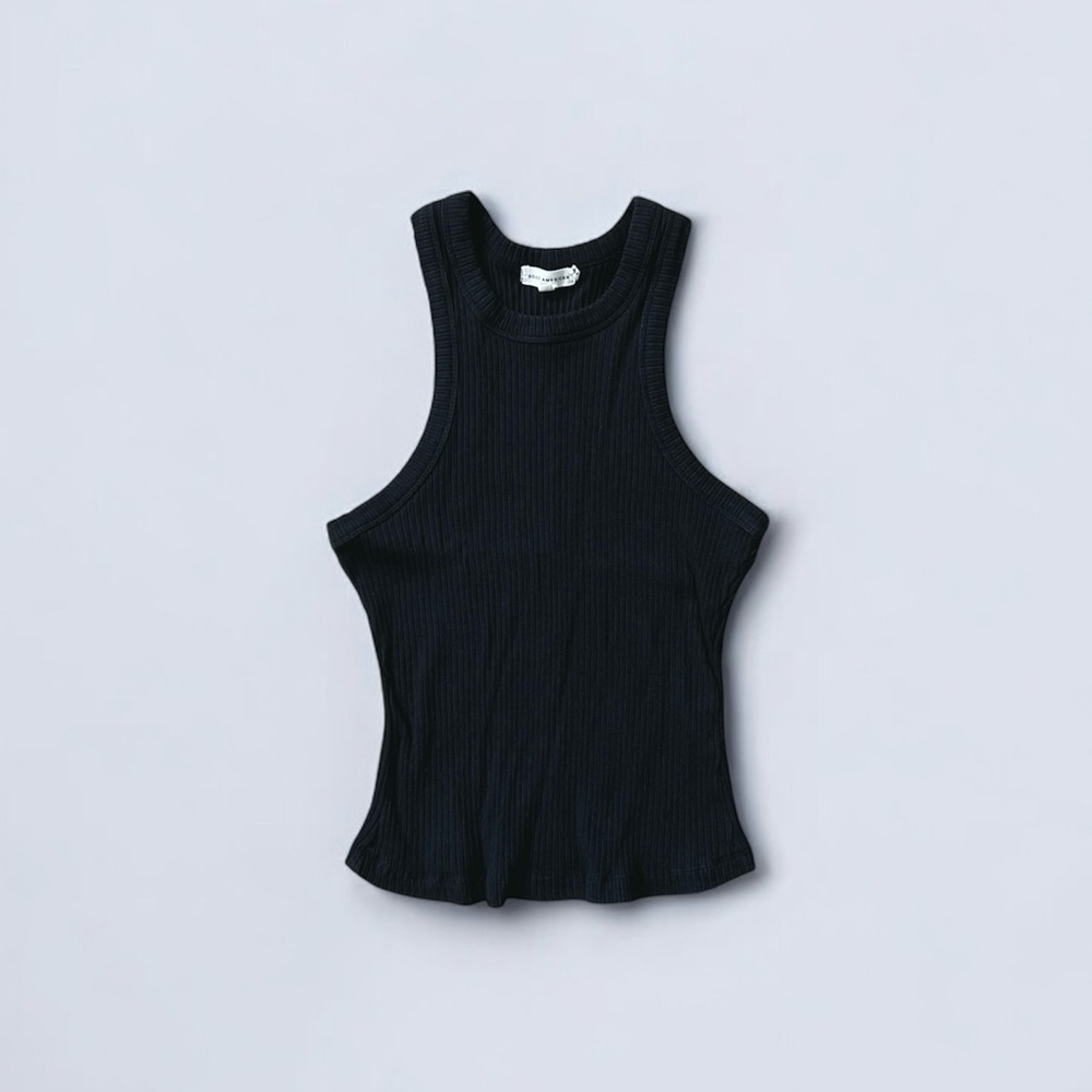 GOOD AMERICAN Black Crop Heavy Rib Tank Top